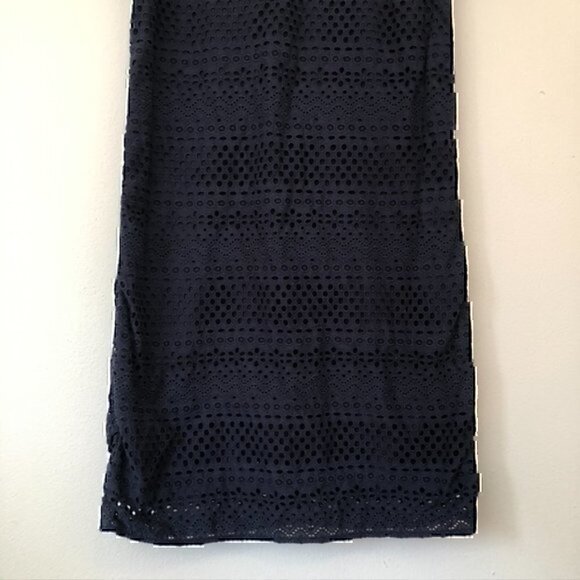 BROOKS BROTHERS Solid Navy Blue Eyelet Floral Lace Up 100% Cotton Shift Dress 2 - Picture 5 of 11